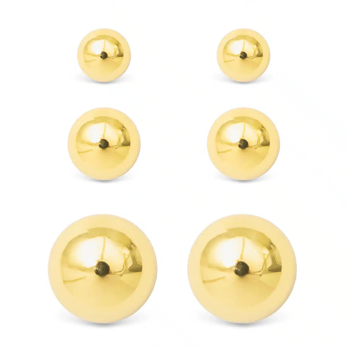 Crystal Polished Ball Stud Triplet Gold Earrings - 50585
