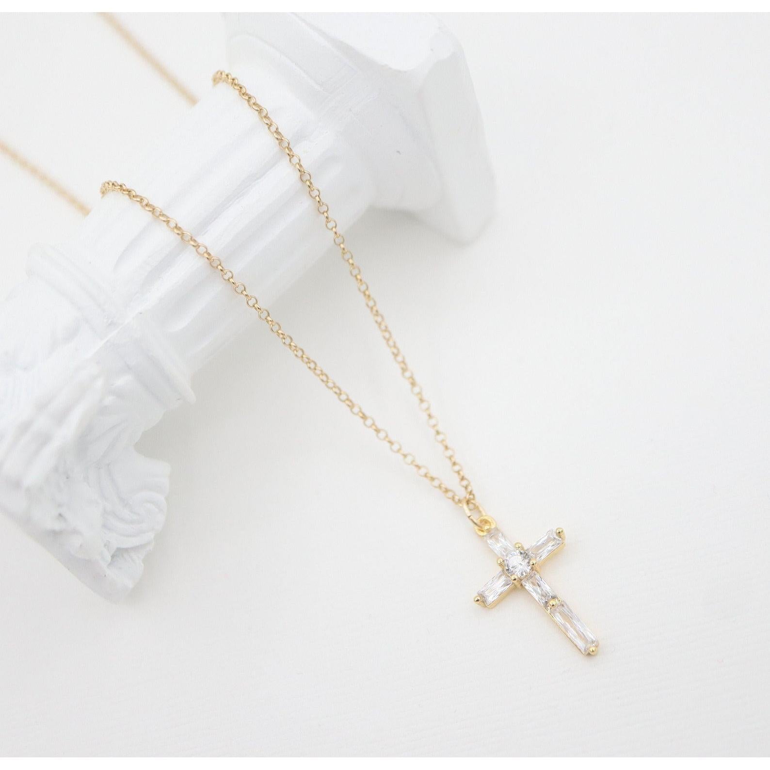 Dainty Baguette Cross Necklace