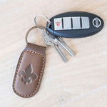 Fleur De Lis Embossed Leather Keychain