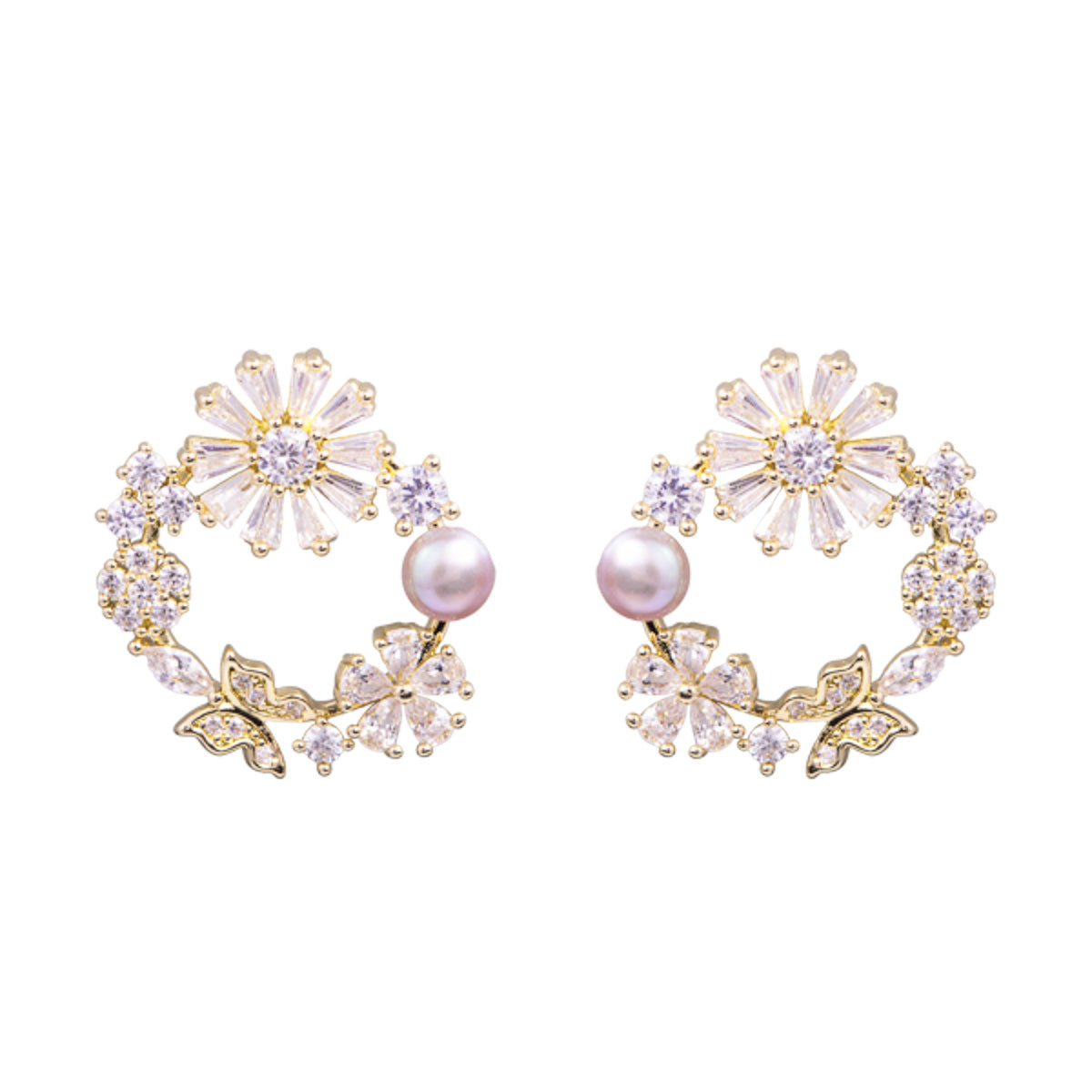 Floral Ring with Pearl Earrings