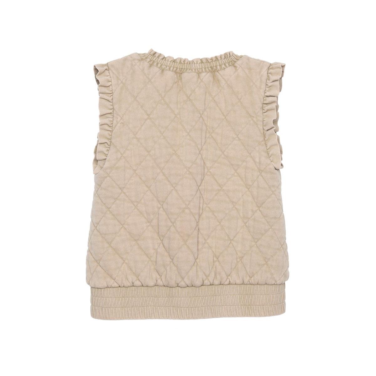 Garment Washed Quilted Vest - Beige