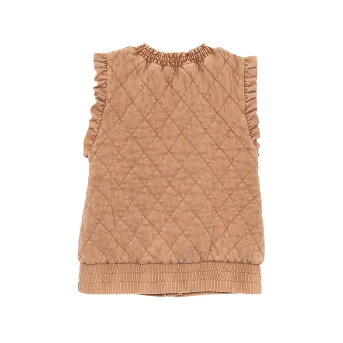 Garment Washed Quilted Vest - Brown