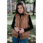 Garment Washed Quilted Vest - Brown