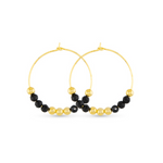 Genuine Black Agate Hoop Earring - Gold