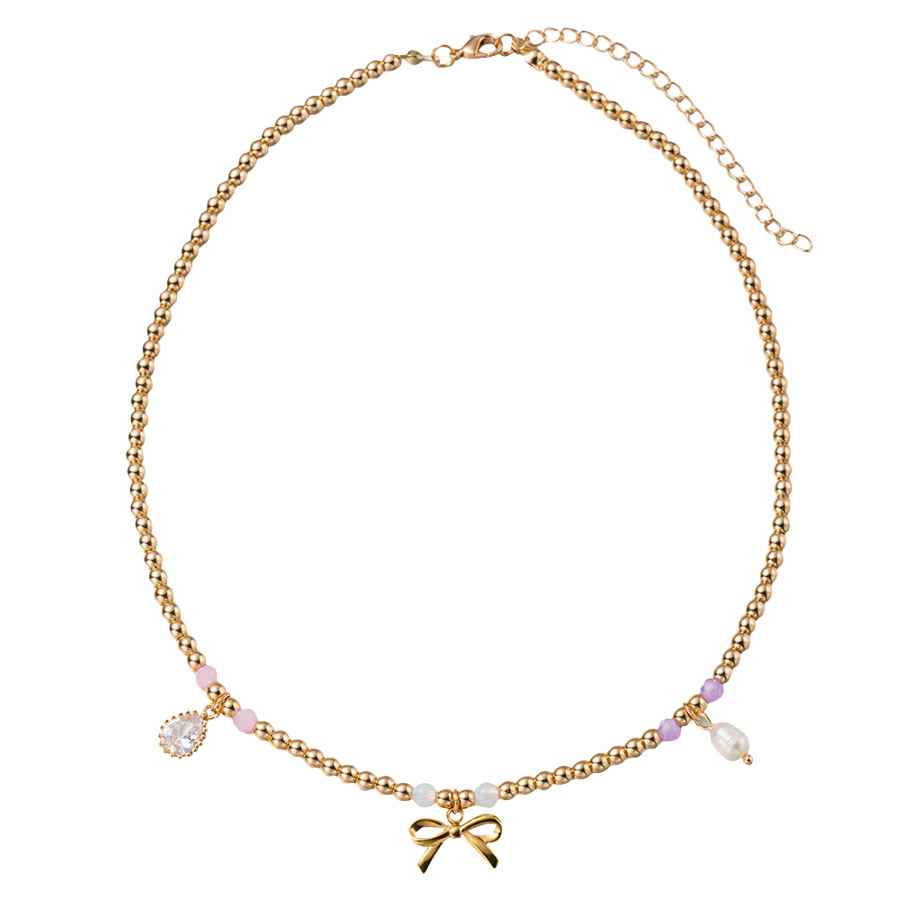Girls Gold Beaded Charm Necklace