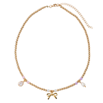 Girls Gold Beaded Charm Necklace