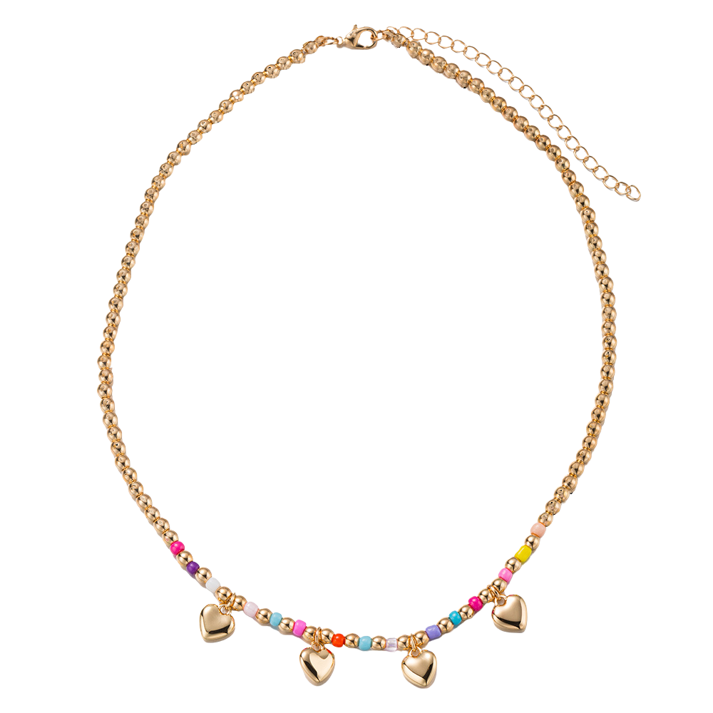 Girls Gold Beaded Charm Necklace