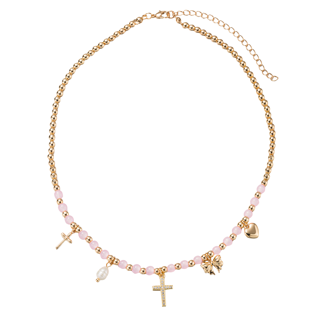 Girls Gold Beaded Charm Necklace