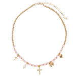 Girls Gold Beaded Charm Necklace