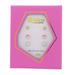 Girls Golden Happiness Earrings- 3 Pair Set