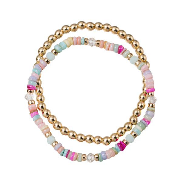 Girls Set of 2 Bracelets- Gemstone + Gold