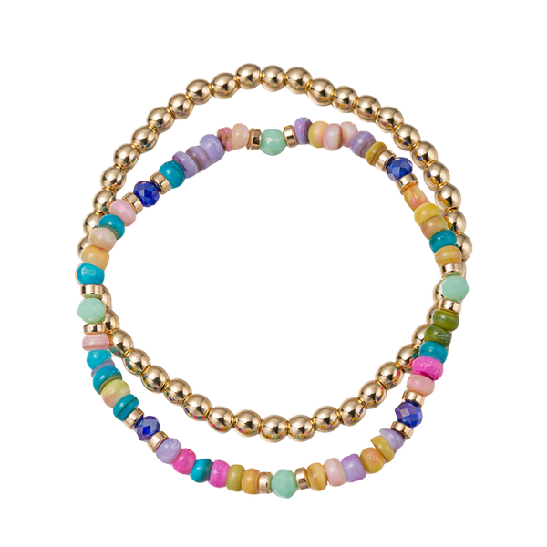 Girls Set of 2 Bracelets- Gemstone + Gold