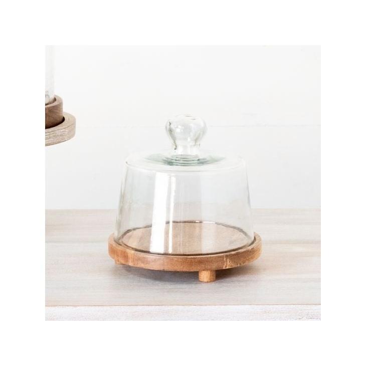 Glass Cake Dome Wood Base - 6"