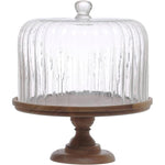Glass Cake Stand w/ Wooden Base 13"