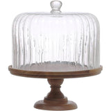 Glass Cake Stand w/ Wooden Base 13"