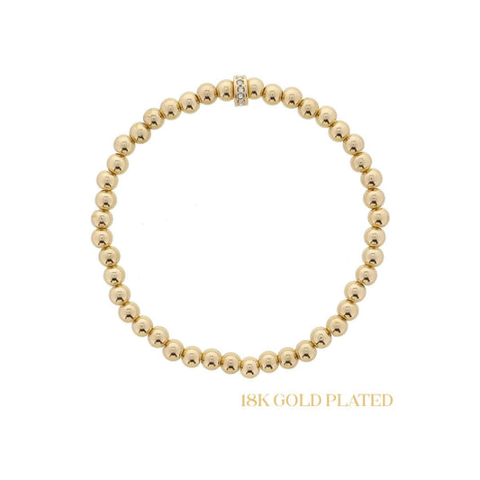 Gold Ball Beaded W/ Crystal Pave Ring Bracelet