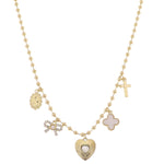 Gold Ball Chain Necklace - St Mary, Heart, Bow, Quatrefoil