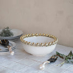 Gold Ball Rim Stoneware Serving Bowl