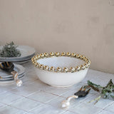 Gold Ball Rim Stoneware Serving Bowl