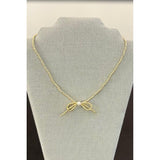 Gold Bead Bow Necklace with Pearl