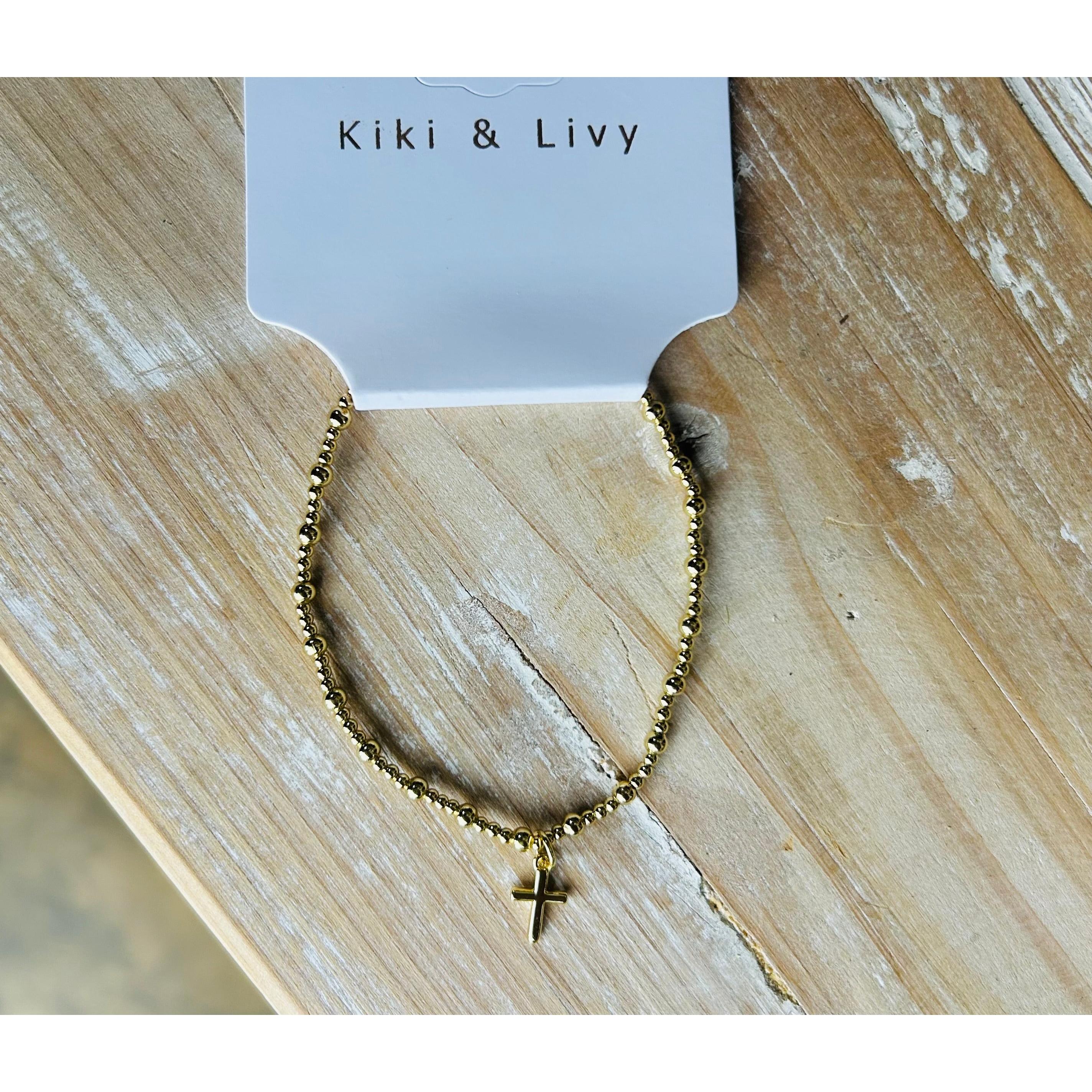 Gold Bead Cross Bracelet