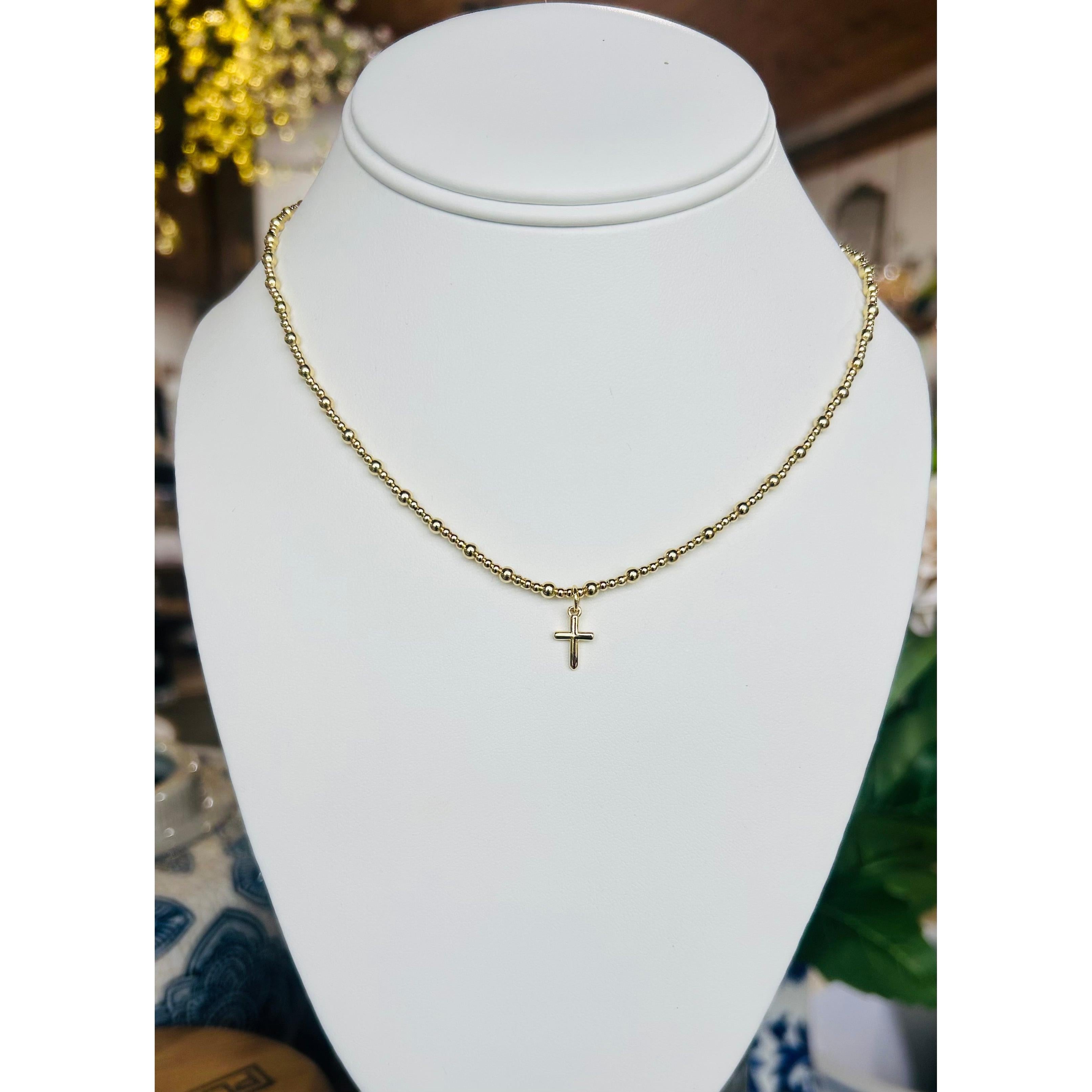 Gold Bead Cross Necklace