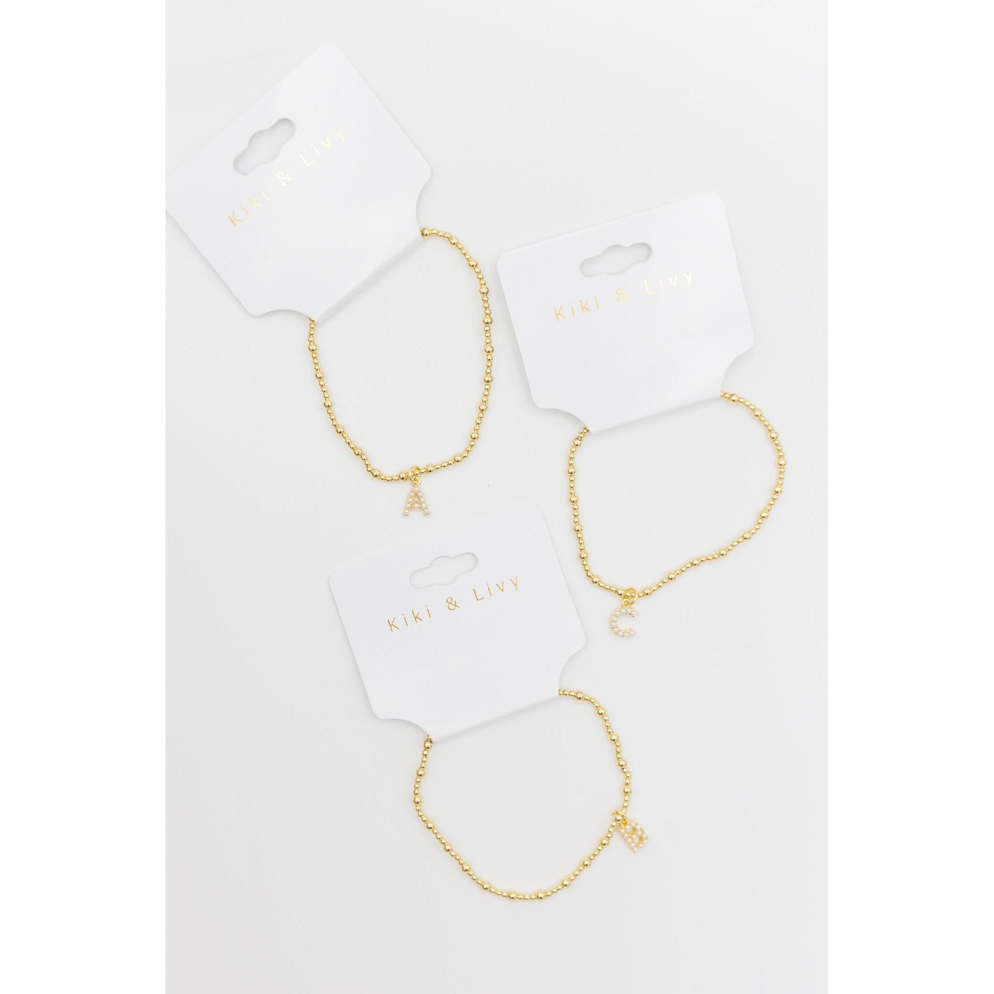 Gold Bead Pearl Letter Bracelet