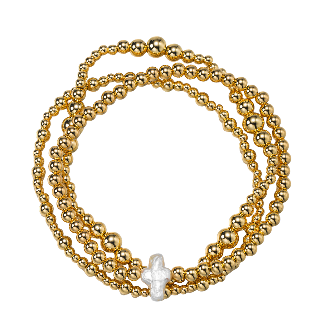 Gold Beaded Cross Bracelet Set