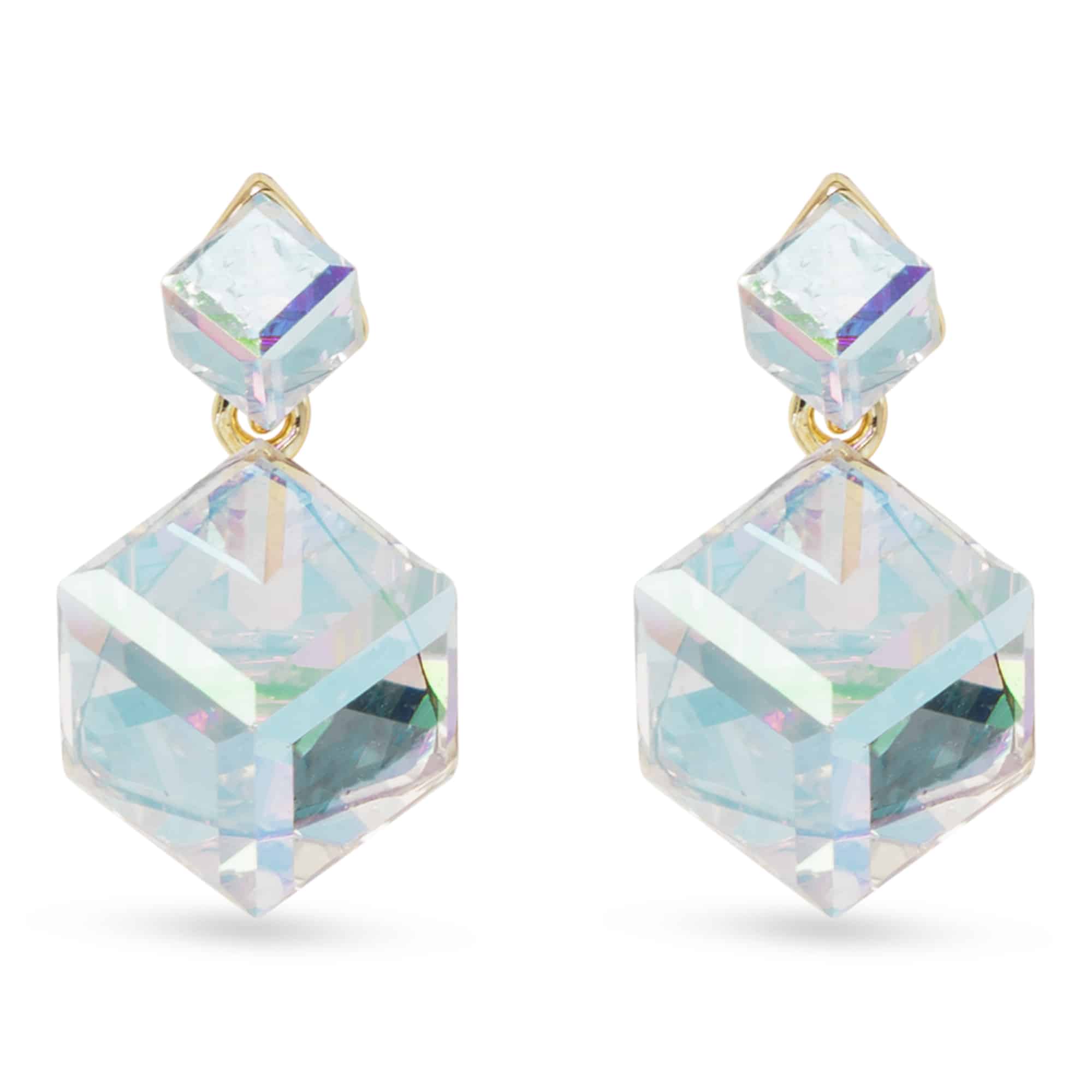 Gold CZ Clear Square Drop Earrings - 52318
