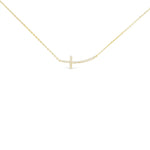 Gold CZ Curved Laying Cross Necklace - 52162