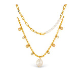 Gold CZ Dual Layer Chain Necklace - 51840
