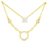 Gold CZ Dual Solitaire and Circle Necklace - 51726