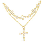 Gold CZ & MOP Dual Crosses Necklace - 51730