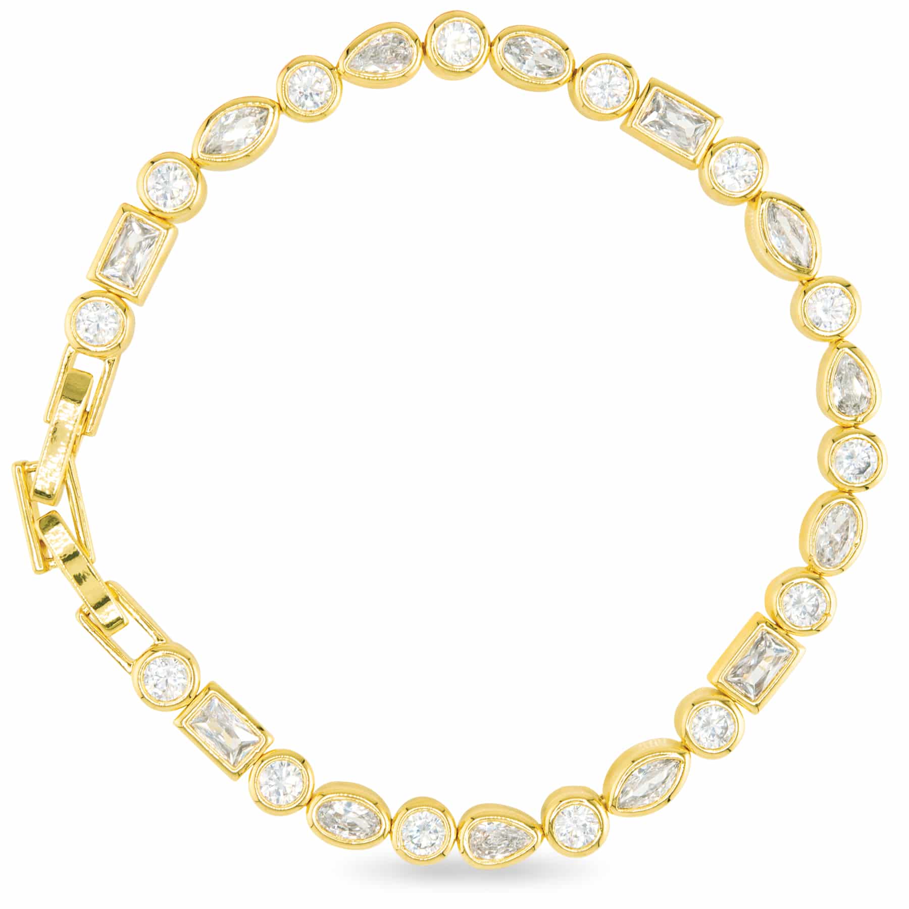 Gold CZ Multi Cut Bezel Tennis Bracelet - 51329