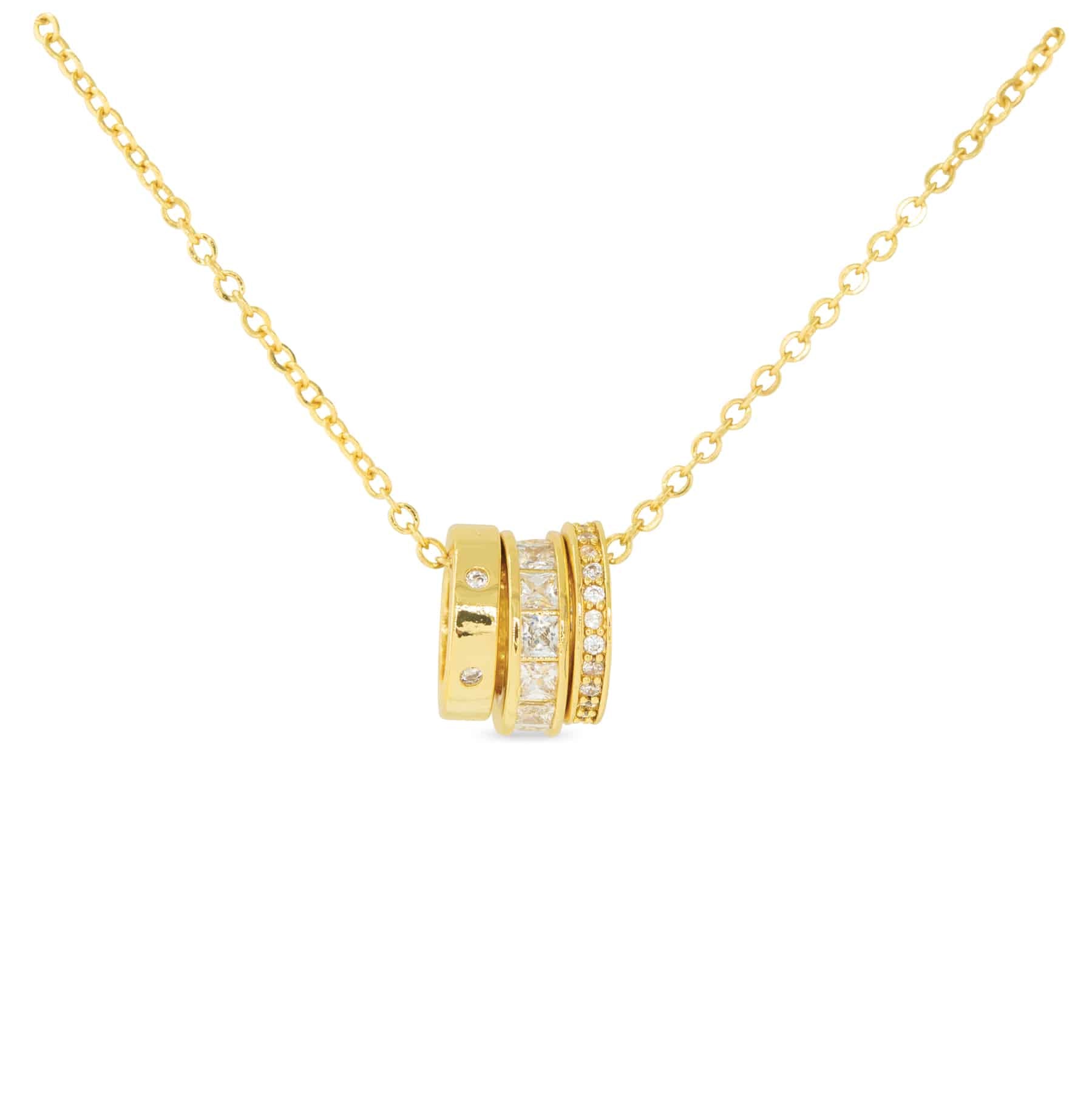 Gold CZ Triple Ring Necklace - 51355