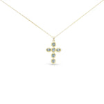 Gold CZ Vintage Blue Cross Necklace - 52152