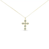 Gold CZ Vintage Blue Cross Necklace - 52152
