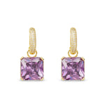 **Gold CZ and Crystal Amethyst Square Earrings - 52085