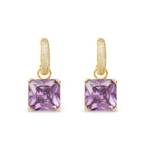 **Gold CZ and Crystal Amethyst Square Earrings - 52085