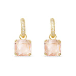**Gold CZ and Crystal Pink Square Earrings - 52083