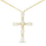 Gold CZ and Opal Cross Necklace - 52166