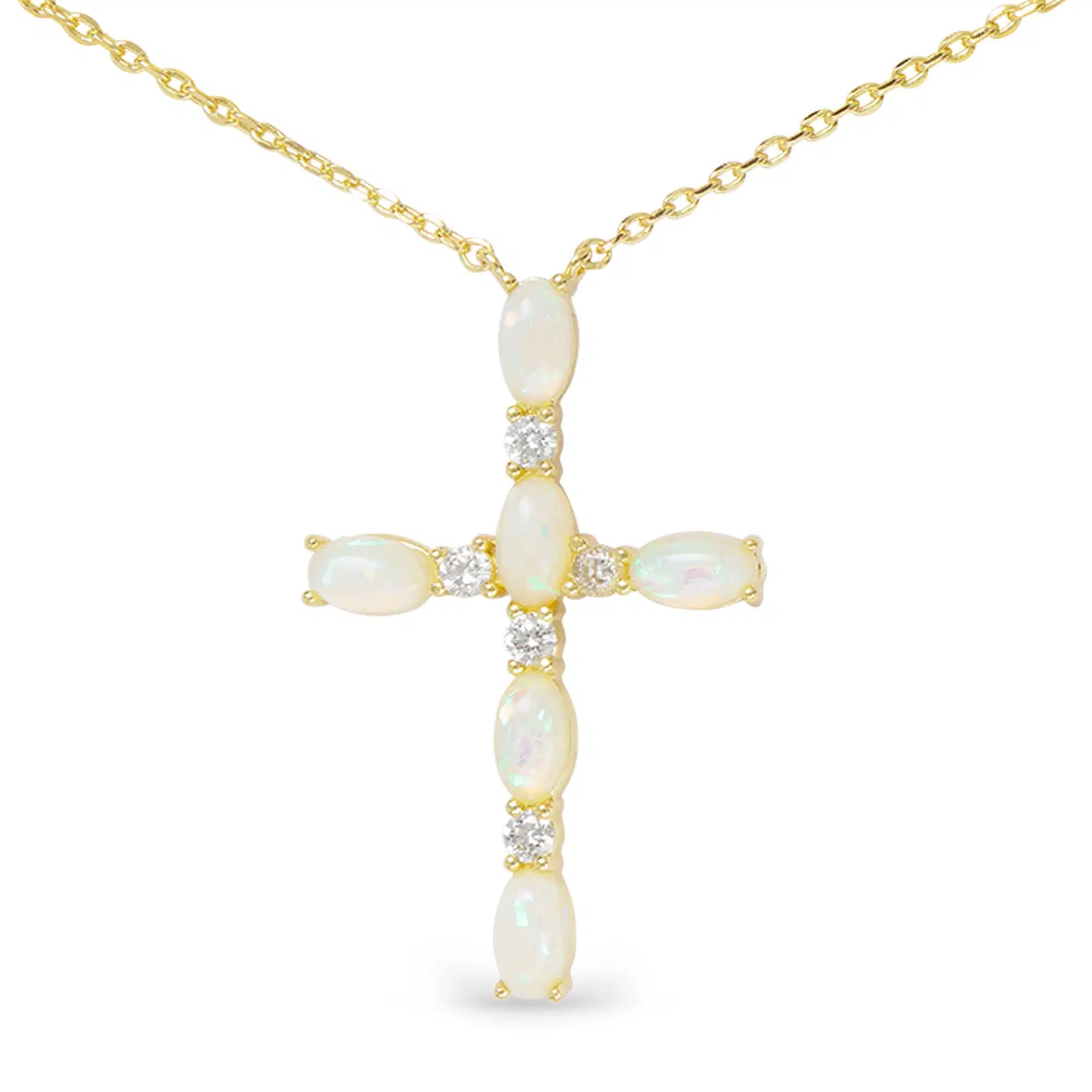 Gold CZ and Opal Cross Necklace - 52166