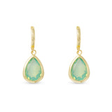 **Gold Crystal Aquamarine Large Teardrop Earrings - 52081