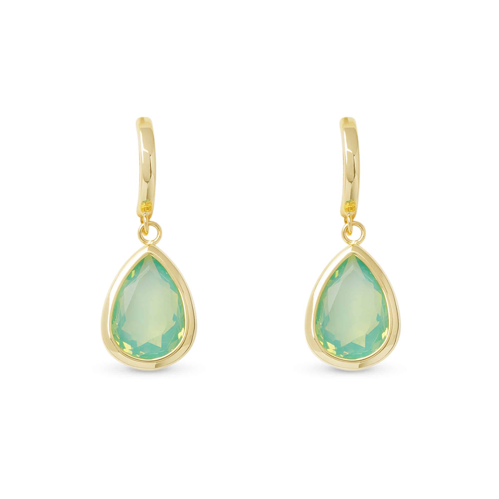 **Gold Crystal Aquamarine Large Teardrop Earrings - 52081