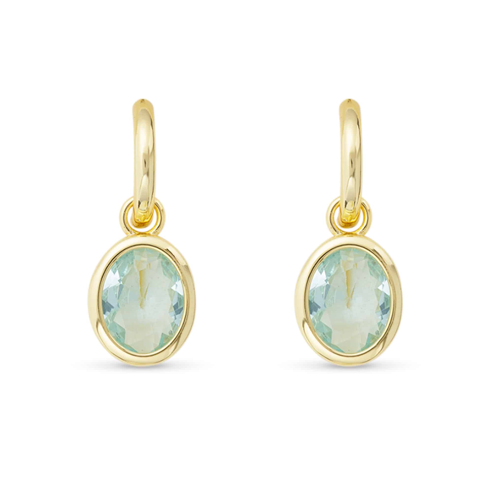 **Gold Crystal Aquamarine Oval Earrings - 52078