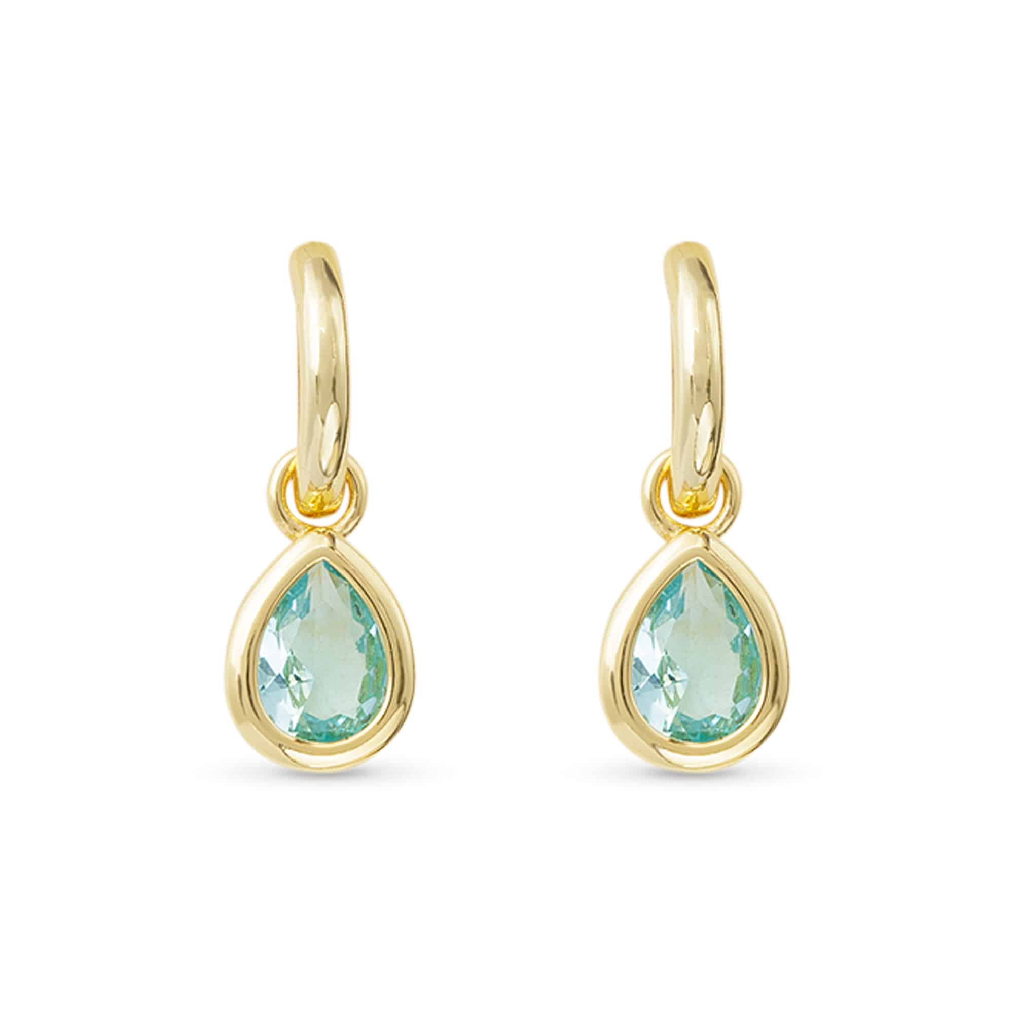 **Gold Crystal Aquamarine Teardrop Earrings - 52075