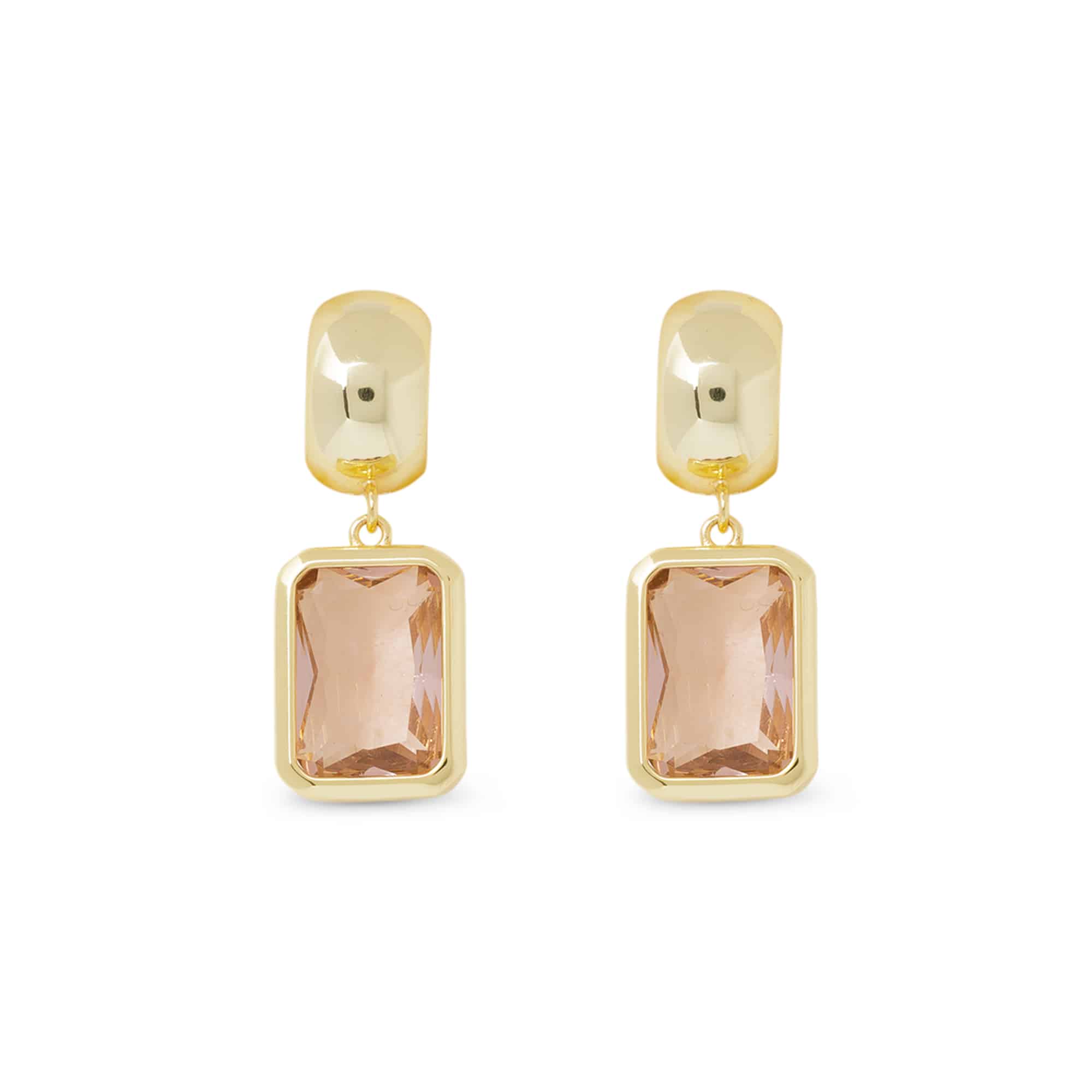 **Gold Crystal Light Amethyst Rectangle Earrings - 52086