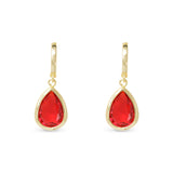 **Gold Crystal Ruby Large Teardrop Earrings - 52082