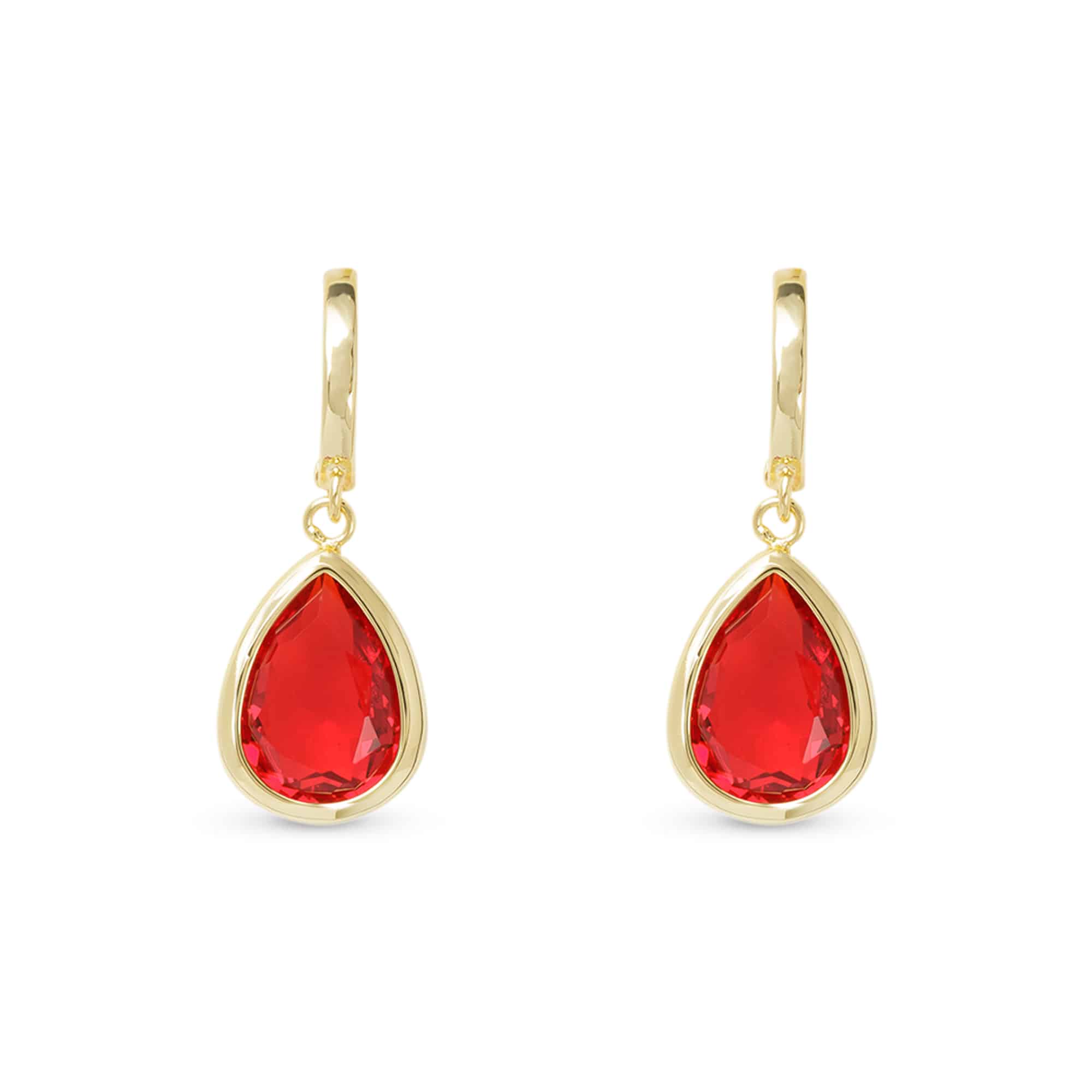 **Gold Crystal Ruby Large Teardrop Earrings - 52082