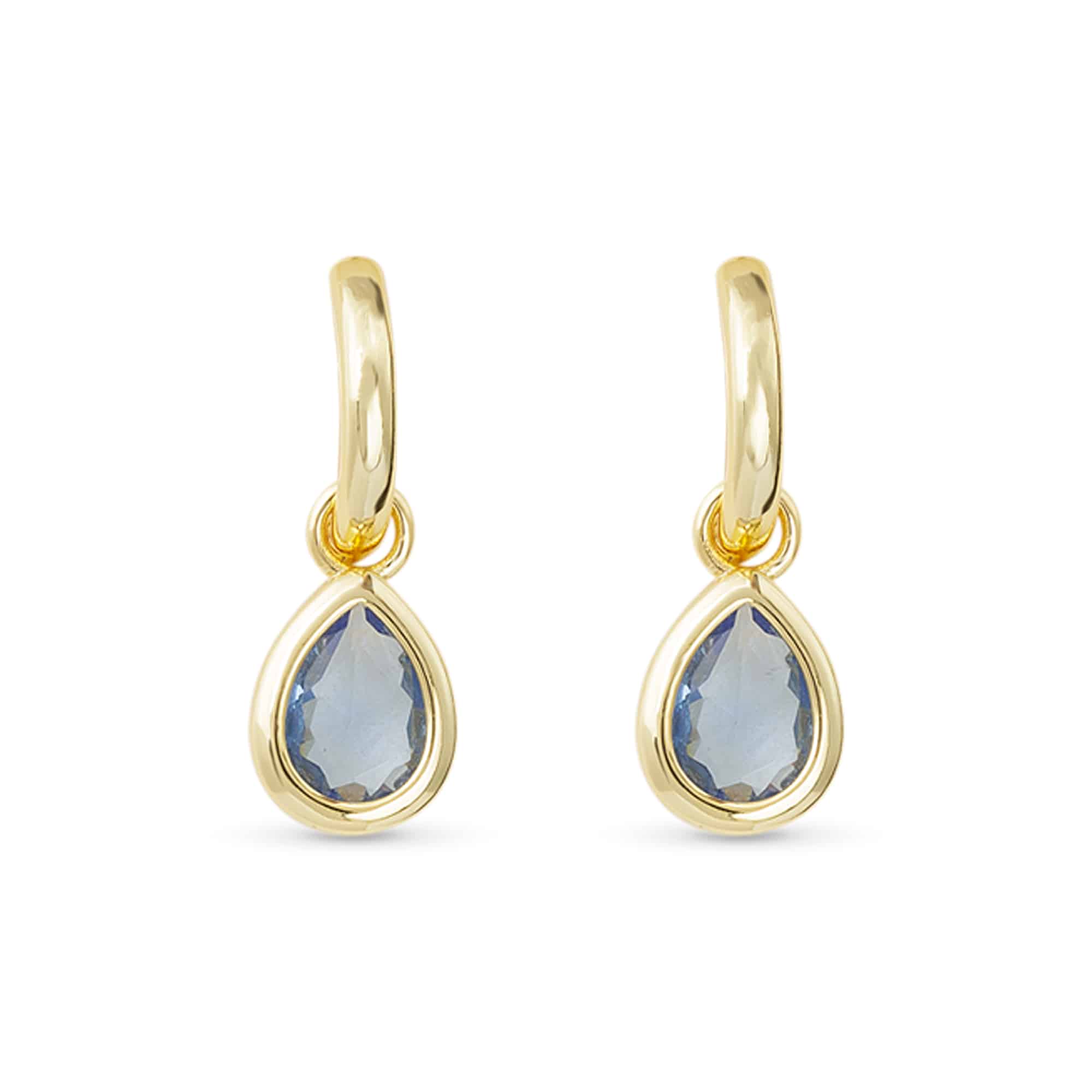 **Gold Crystal Sapphire Teardrop Earrings - 52076